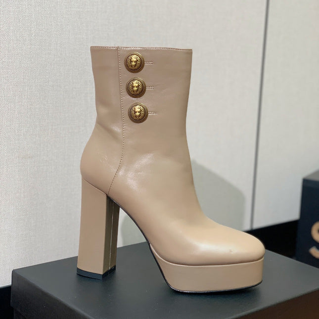 BALMAIN 26S ANKLE BOOTS 100 MM IN WARM GREY CALFSKIN