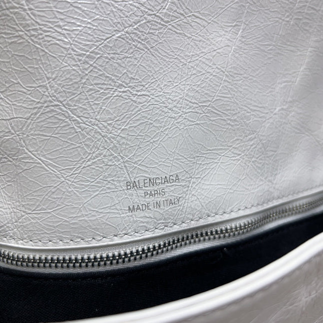 BB SOFT FLAP BAG 36 IN WHITE PEACH CALFSKIN SILVER HARDWARE