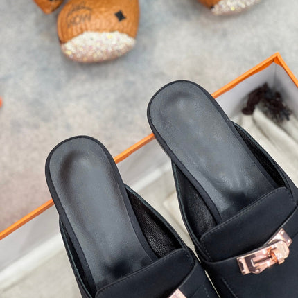 0Z Mule Black Silk Thick Cloth/Sheepskin