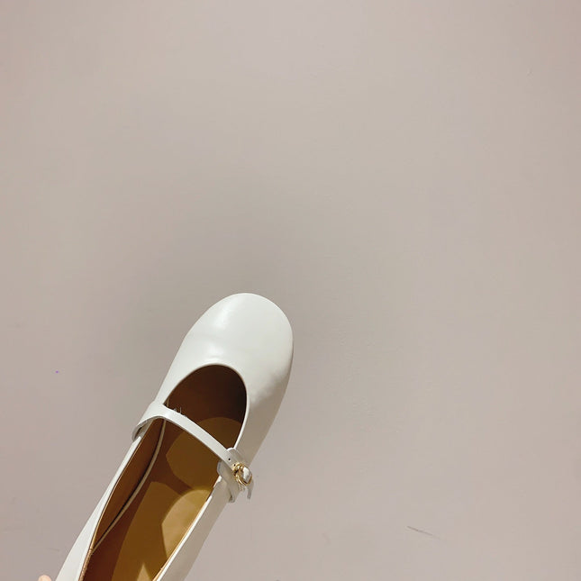 JACQUEMUS 26S MARY JANE FLATS IN WHITE CALFSKIN