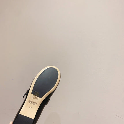 JACQUEMUS 26S MARY JANE FLATS IN BLACK CALFSKIN