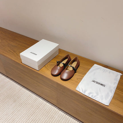 JACQUEMUS 26S MARY JANE FLATS IN BROWN CALFSKIN