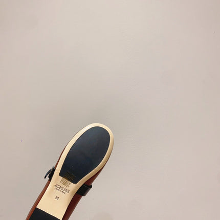 JACQUEMUS 26S MARY JANE FLATS IN BROWN CALFSKIN