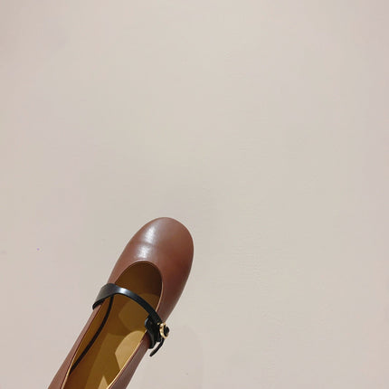 JACQUEMUS 26S MARY JANE FLATS IN BROWN CALFSKIN