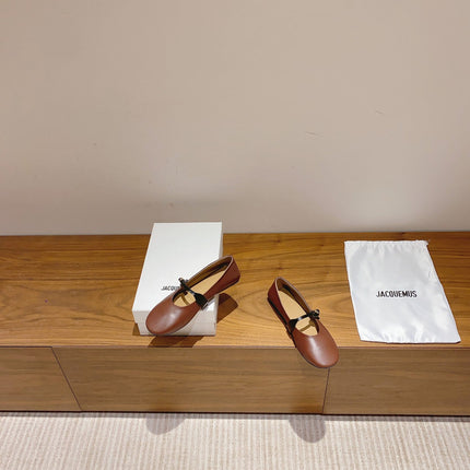 JACQUEMUS 26S MARY JANE FLATS IN BROWN CALFSKIN