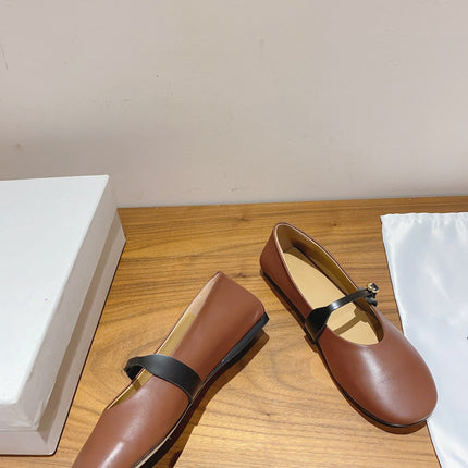 JACQUEMUS 26S MARY JANE FLATS IN BROWN CALFSKIN