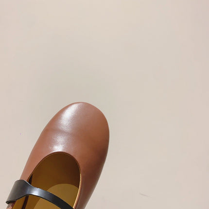 JACQUEMUS 26S MARY JANE FLATS IN BROWN CALFSKIN