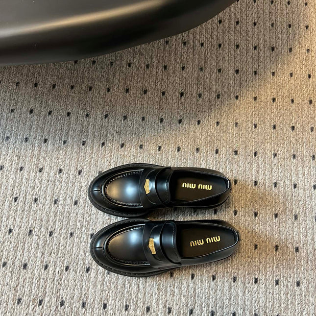 MIUMIU 26S LOAFERS IN BLACK BRUSHED CALFSKIN