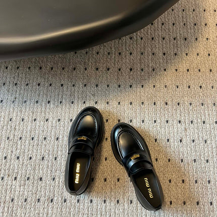 MIUMIU 26S LOAFERS IN BLACK BRUSHED CALFSKIN