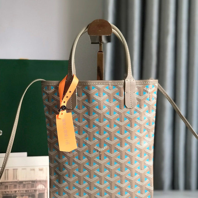 POITIERS CLAIRE-VOIE BAG 24 IN GREY MIX BLUE GOYARDINE CANVAS AND CALFSKIN