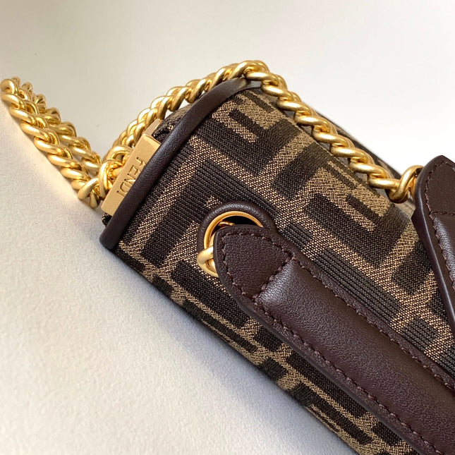 Fend Baguette 24 Brown FF Jacquard Fabric Bag Ghw