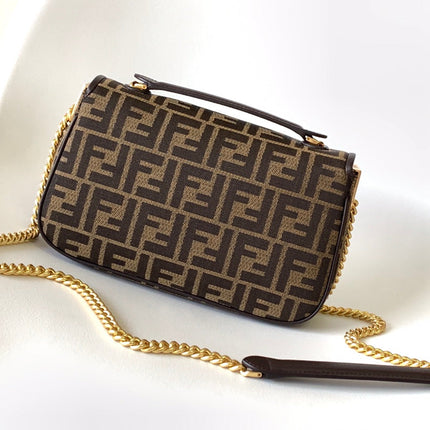 Fend Baguette 24 Brown FF Jacquard Fabric Bag Ghw