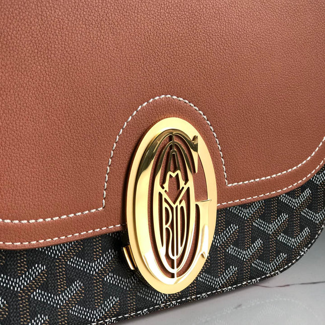 233 BAG 25 IN TAN CALFKIN AND BLACK GOYARDINE CANVAS