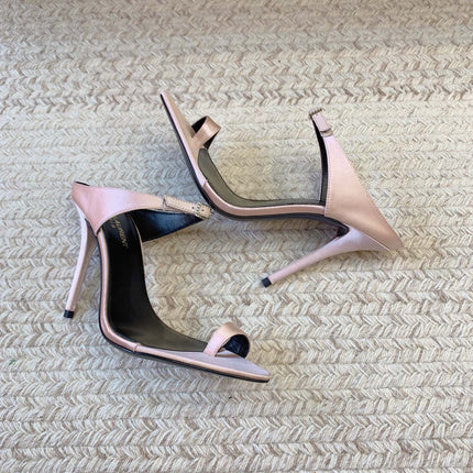 GAP CRYSTAL-BUCKLE SLIDE SANDALS IN LIGHT PINK SILK