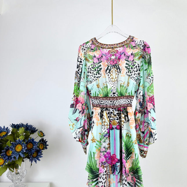 CAMILLA PRINTED SILK LONG-SLEEVE MINI DRESS 270346