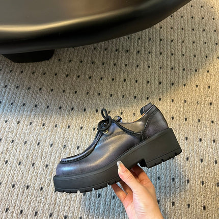 MIUMIU 26S LACED FUME SHOES IN BLACK CALFSKIN