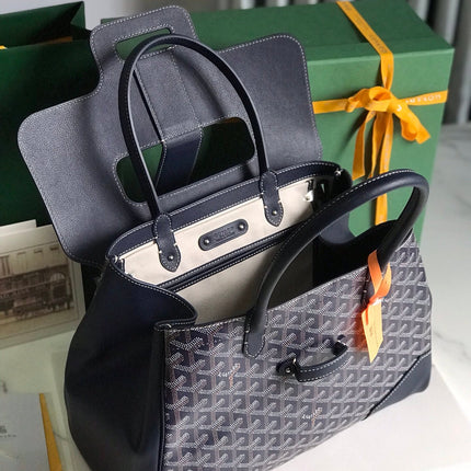 SAIGON SOUPLE BAG 34 IN NAVY BLUE GOYARDINE CANVAS AND CALFSKIN