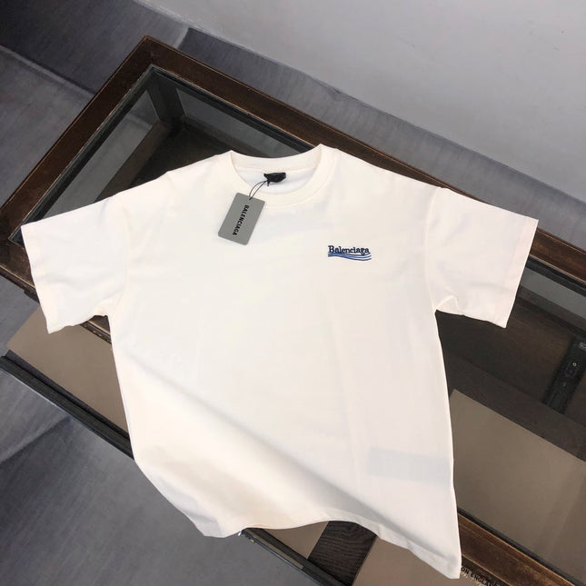 BALENCIAGA POLITICAL CAMPAIGN LOGO T-SHIRT IN WHITE