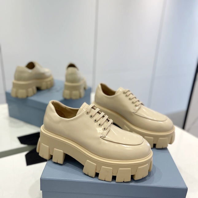 PRA BRUSHED LEATHER MONOLITH LACE-UP LOAFERS BEIGE
