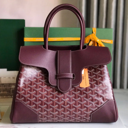 SAIGON SOUPLE BAG 34 IN BURGUNDY RED GOYARDINE CANVAS AND CALFSKIN