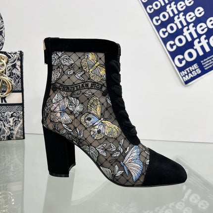 DIOR 25S NAUGHTILY-D ANKLE BOOTS 80 MM IN BLACK MESH TULLE AND SUEDE STYLE 2