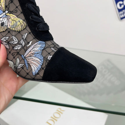 DIOR 25S NAUGHTILY-D ANKLE BOOTS 80 MM IN BLACK MESH TULLE AND SUEDE STYLE 2
