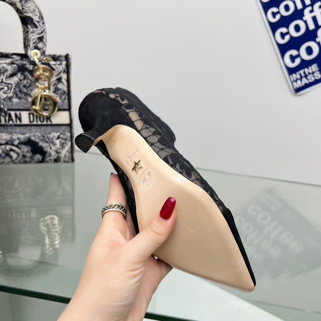 DIOR 25S POINTED-TOE ANKLE BOOTS 95 MM IN BLACK MESH TULLE AND SUEDE STYLE 1