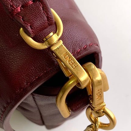 Mini Baguette Bag 20 With FF Motif Burgundy Leather Ghw