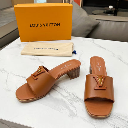 LV 26S CAPRI HIGH-HEELED MULES IN BROWN CALFSKIN
