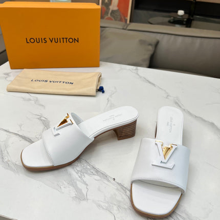 LV 26S CAPRI HIGH-HEELED MULES IN WHITE CALFSKIN