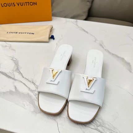 LV 26S CAPRI HIGH-HEELED MULES IN WHITE CALFSKIN