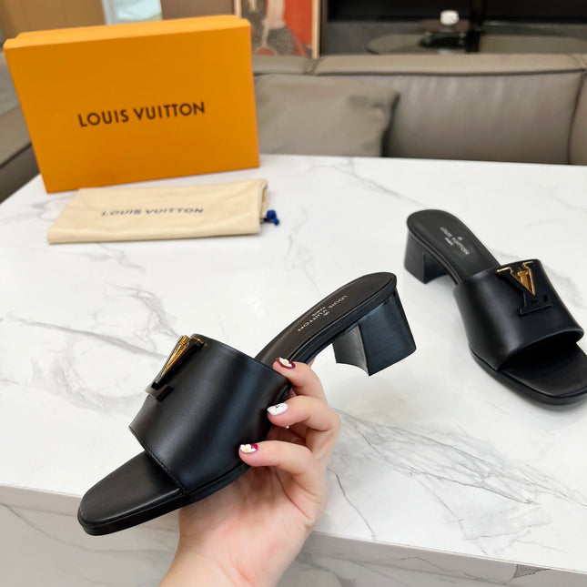 LV 26S CAPRI HIGH-HEELED MULES IN BLACK CALFSKIN