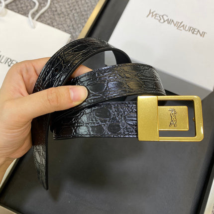 YSL 25S BELT 30 MM IN BLACK EMBOSSED CALFSKIN 548096