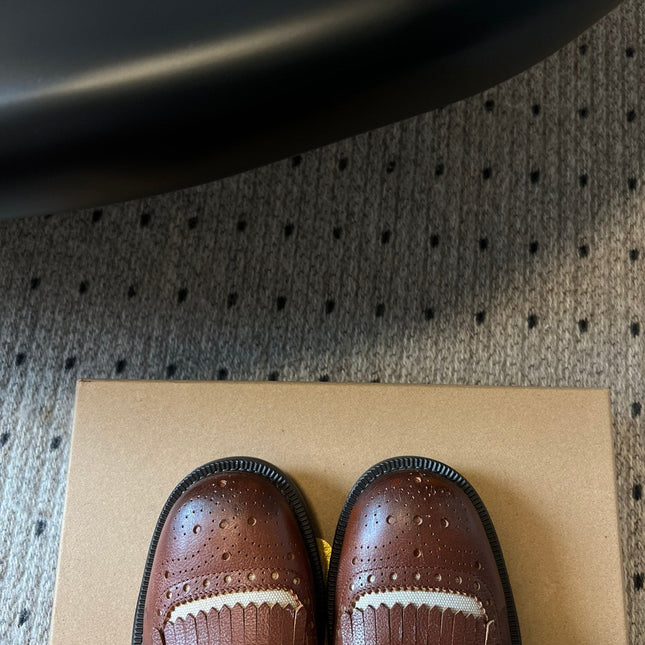 MIUMIU 26S FRINGE BUCKLE LOAFERS IN BROWN CALFSKIN