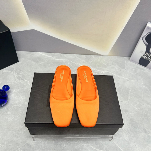 SL SQUARE TOE FLAT MULES TIGER SATIN