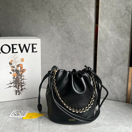 LOE 32 FLAMENCO PURSE BUCKET IN BLACK MELLOW NAPPA LAMBSKIN