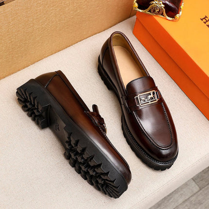 HM GOLD BUCKLE FAUBOURG LOAFER CHOCOLATE CALFSKIN