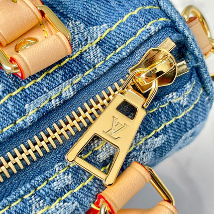 NANO SPEEDY 16 IN BLUE MONOGRAM DENIM GOLD HARDWARE