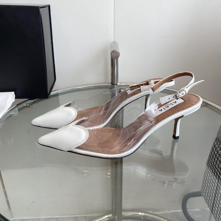 ALAIA HIGH 6 CM SLINGBACK IN WHITE PATENT CALFSKIN AND FILM