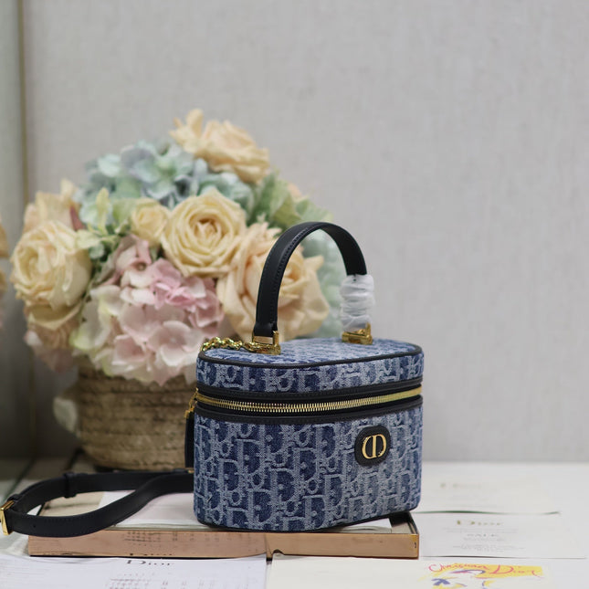 CARO SMALL 20 VANITY CASE IN CERULEAN BLUE MONOGRAM DENIM