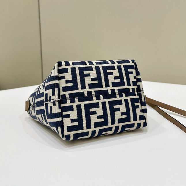 MINI ROLL BAG 15 MIDNIGHT BLUE MIX WHITE FF JACQUARD FABRIC