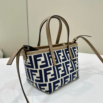 MINI ROLL BAG 15 MIDNIGHT BLUE MIX WHITE FF JACQUARD FABRIC