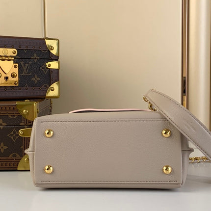 LOCKME EVER MINI 23 IN KHAKI BROWN MIX LIGHT PINK CALFSKIN GOLD HARDWARE