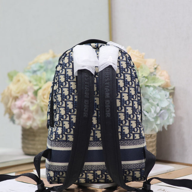 DIOR 26S TRAVEK BACKPACK 23 IN BLUE OBLIQUE JACQUARD