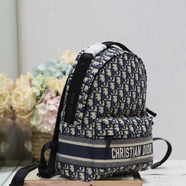 DIOR 26S TRAVEK BACKPACK 23 IN BLUE OBLIQUE JACQUARD