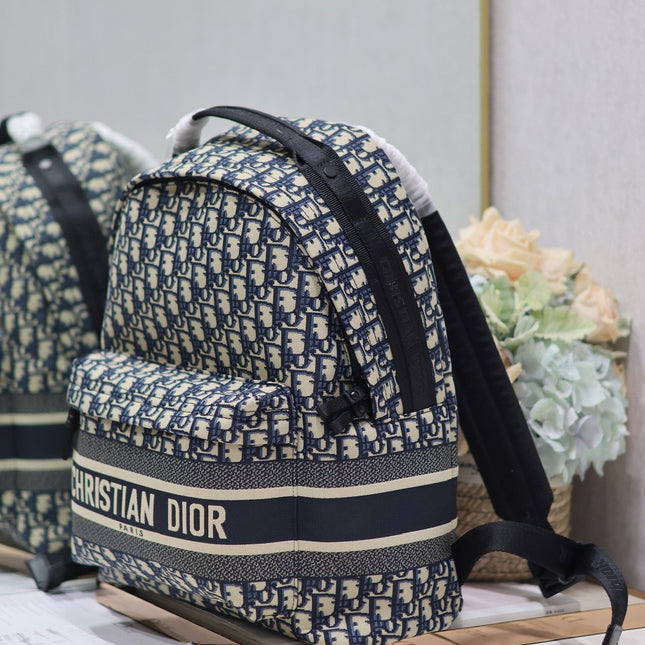 DIOR 26S TRAVEK BACKPACK 35 IN BLUE OBLIQUE JACQUARD
