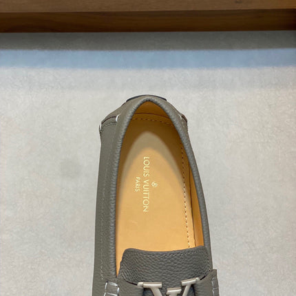 LV LOAFER IN SARDINE GREY WRINKLE CALFSKIN WITH SILVER LOGO