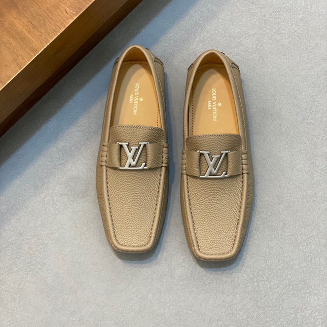 LV LOAFER IN DARK CREAM WRINKLE CALFSKIN WITH SILVER LOGO