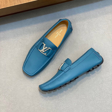 LV LOAFER IN ELECTRIC BLUE WRINKLE CALFSKIN WITH SILVER LOGO