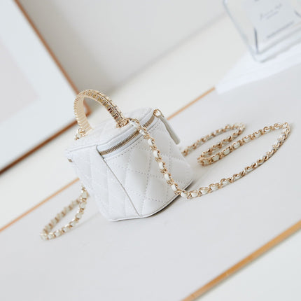 CHANEL 25S MINI VANITY BAG 11 CM IN WHITE LAMBSKIN WITH CRYSTAL-EMBELLISHED CC LOGO